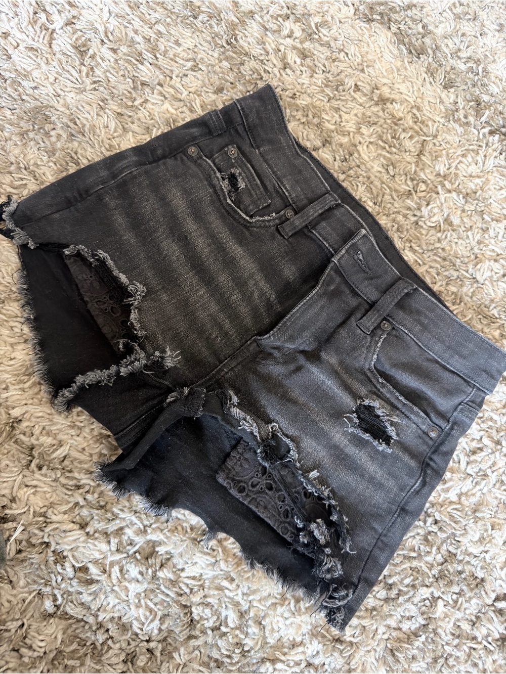 American Eagle Distressed Black Denim Shorts